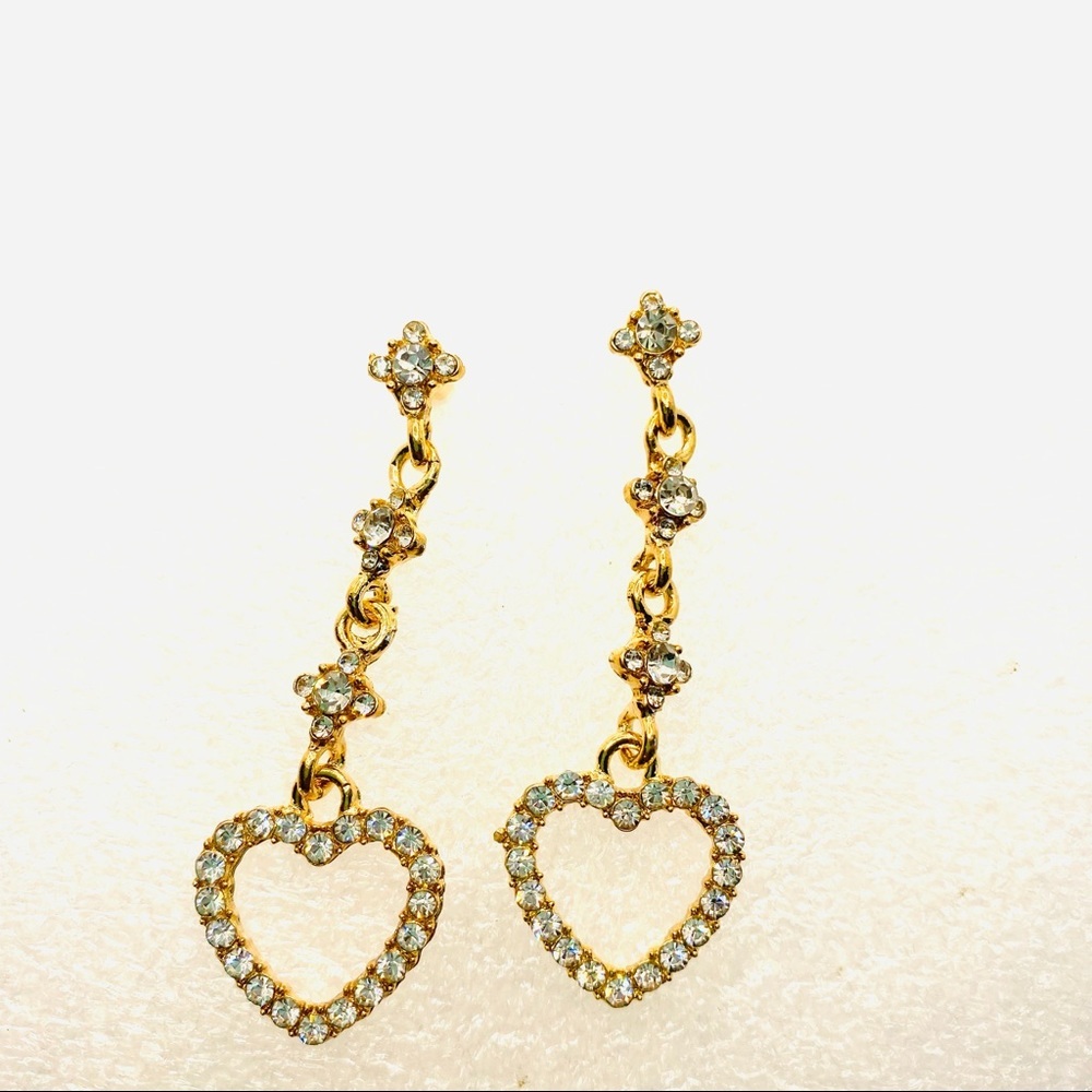 Earrings Crystal Hearts dangle Pierced - Picture 5 of 9